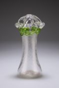 A STOURBRIDGE GLASS VASE, 19TH CENTURY, the wrythen body with green trailed rim issuing three