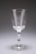 A 20TH CENTURY GLASS GOBLET WITH CHARTERHOUSE CREST, the bucket bowl raised on a single-knop stem.