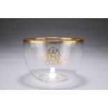 A MONOGRAMMED GILDED GLASS BOWL, MID-19TH CENTURY, circular, gilded rim. 12cm wide Provenance: The