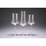 THREE CENEDESE PROTOTYPE WINE GLASSES, with gilded stems, labelled. Tallest 21.5cm high