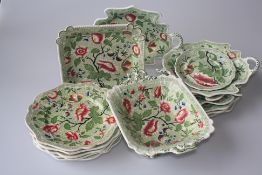 A Victorian transfer-printed dessert service, comprising six serving bowls/dishes, eight plates