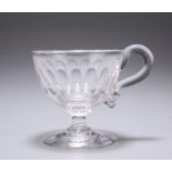 AN ENGLISH 19TH CENTURY GLASS CUSTARD CUP, with slice-cut ovals to the bowl. 7.5cm high