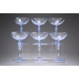 A SET OF SIX VENETIAN SALVIATI CHAMPAGNE COUPES, each wide shallow bowl decorated with seascape of