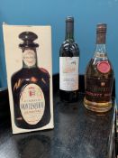 3 BOTTLES MIXED LOT FINE AGED ARMAGNAC, BRANDY AND RED WINE COMPRISING :- 1 BOTTLE ARMAGNAC ‘MARQUIS