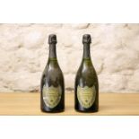 2 BOTTLES CHAMPAGNE CUVEE DOM PERIGNON 1980 – levels both at 1cm inverted – minor cellar soiling