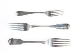 A GROUP OF THREE YORK SILVER FORKS, comprising a table fork, by James Barber & William North, York