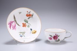 A MEISSEN BOTANICAL CUP AND SAUCER, 19TH CENTURY, each painted with floral sprigs, underglaze blue