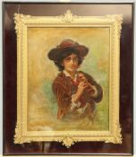 CONTINENTAL SCHOOL (19TH CENTURY), BOY WITH FLUTE, oil on canvas, in a gilt-composition frame within