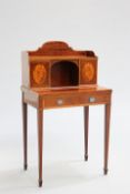 A FINE SATINWOOD BANDED MAHOGANY BONHEUR DU JOUR, the superstructure with a pair of cupboard doors