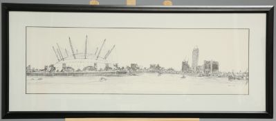 STEPHEN WILTSHIRE, "MILLENNIUM DOME PANORAMA", limited edition print no. 3292, framed. Image 26cm by