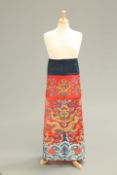 A FINE CHINESE SILK APRON, CIRCA 1880, worked with gold thread to depict six five-clawed dragons