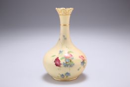 A ROYAL WORCESTER BLUSH IVORY VASE, bottle-shaped, painted with flowers, shape no. G702, date code
