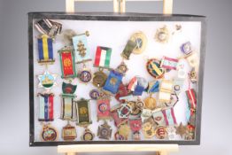 A FRAME OF MASONIC AND OTHER FRATERNAL SOCIETY MEDALS. (qty)