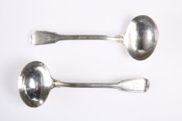 A PAIR OF GEORGE III SILVER GRAVY LADLES, by Paul Storr, London 1817, fiddle and thread pattern,