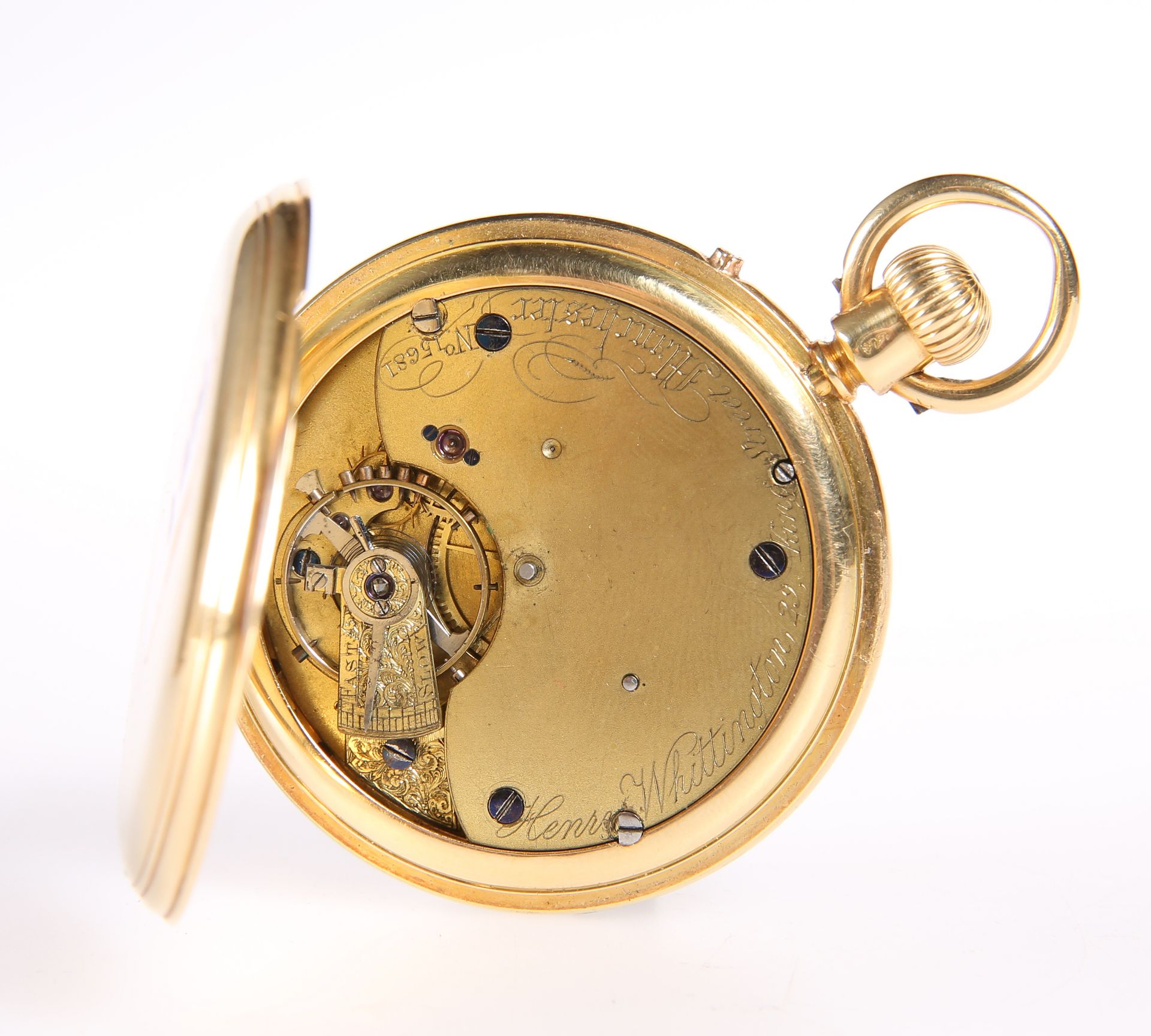 A VICTORIAN 18 CARAT GOLD HUNTER POCKET WATCH, the case by John Yardley, London 1866, the white - Image 4 of 4