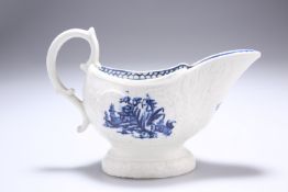 A JOHN PENNINGTON LIVERPOOL MOULDED SAUCE BOAT, CIRCA 1775-85, blue printed with the Exotic Birds