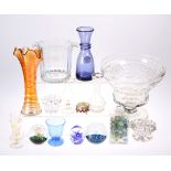 A COLLECTION OF GLASS, including larger cut-glass pedestal bowl, Carnival glass vase,