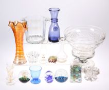 A COLLECTION OF GLASS, including larger cut-glass pedestal bowl, Carnival glass vase,