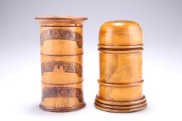 TREEN: AN EARLY 19TH CENTURY SPICE TOWER, labels for All-Spice, Cloves and Ginger, 15.5cm high;
