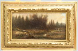 CARL FRIEDRICH OCKERT (GERMAN, 1825-1899), RIVER SCENE WITH DUCKS, signed lower right, oil on