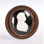 A 19TH CENTURY CAMEO BOX, lacking cover, set to the interior with a Tassie-style cameo bust of a