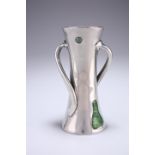 ATTRIBUTED TO OLIVER BAKER A LIBERTY & CO TUDRIC PEWTER VASE, no. 030, of waisted cylindrical form