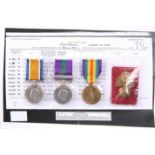 A WWI MEDAL TRIO AND CAP BADGE, A.E. Stoner R. FUS., War medal 79293, Victory medal 79293, General