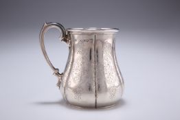 A VICTORIAN SILVER TANKARD, by Alfred Ivory, London 1869, with engraved decoration of conjoined