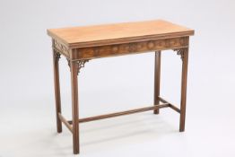 A CHINESE CHIPPENDALE STYLE MAHOGANY FOLDOVER CARD TABLE, C.1900, the top with moulded edge