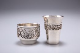 A RUSSIAN SILVER METAL TOT, OIOMMET, with filigree decoration; and A SIMILARLY DECORATED CUP,