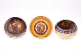 A PAIR OF VIENNA STYLE BOXES AND COVERS, EARLY 20TH CENTURY, bun-shaped, the first decorated with