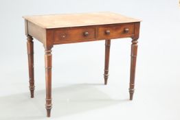 ~ A VICTORIAN MAHOGANY SIDE TABLE, the moulded rectangular top above a pair of frieze drawers,