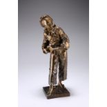 EUTROPE BOURET, "AU CLAIR DE LA LUNE", a patinated bronze of Pierrot playing the mandolin, on a