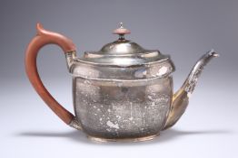 A GEORGE III SILVER TEA POT, maker probably William Bennett, London 1804, of oval section with