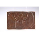 AN EARLY 20TH CENTURY BRONZE PLAQUE, rectangular, cast in low relied with attendants wrapping a gown