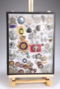 A FRAME OF BRITISH AND OVERSEAS POLICE BADGES and related insignia. (qty)