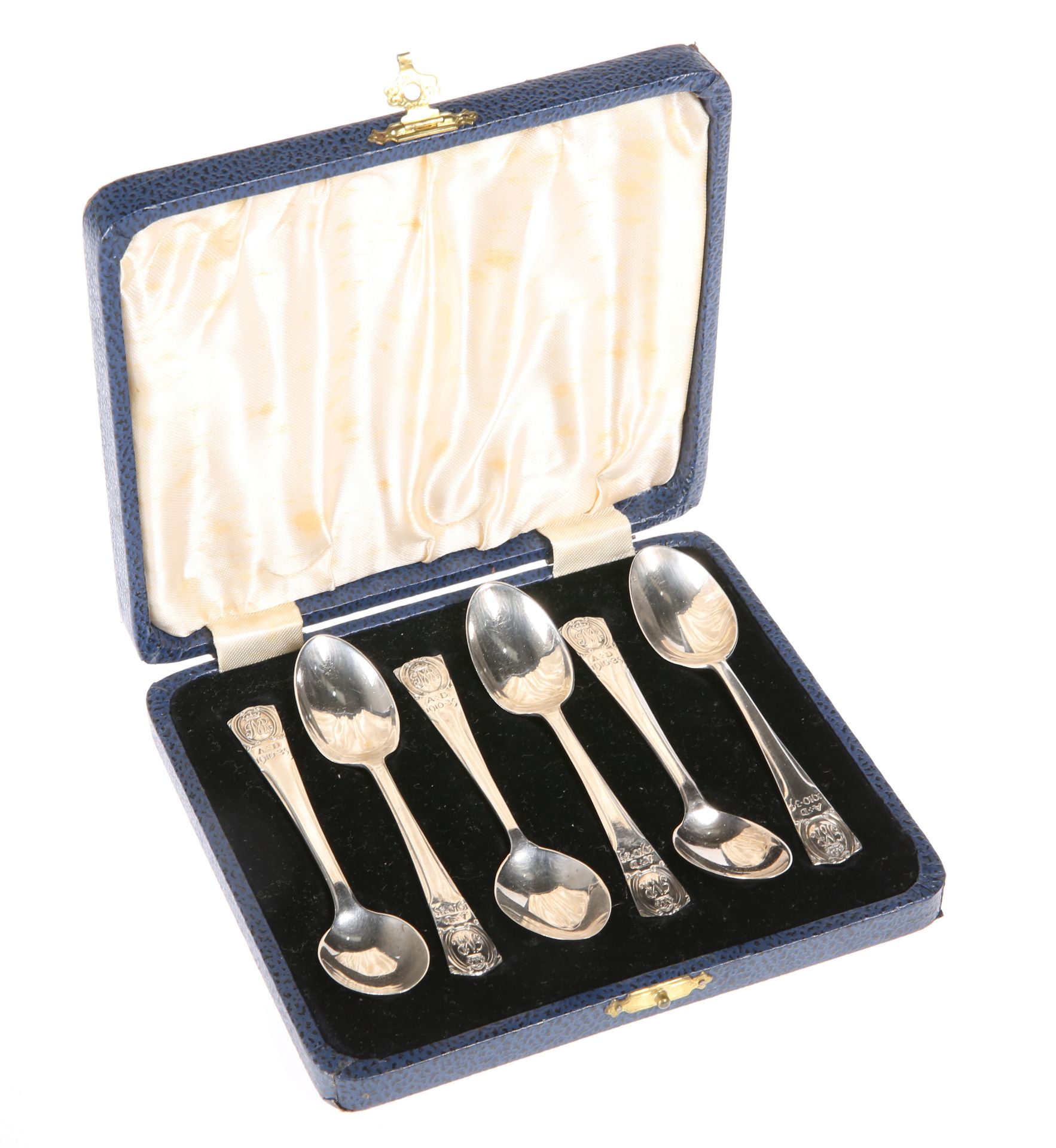 A SET OF SIX ROYAL COMMEMORATIVE SILVER SPOONS, by Northern Goldsmiths Co, London 1935,