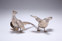 A PAIR OF CONTEMPORARY SILVER PHEASANTS, by Israel Freeman & Son Ltd, import mark London 1958,