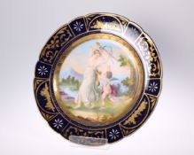A 'VIENNA' CABINET PLATE, CIRCA 1900, scalloped circular form, painted with a cherub and a maiden,