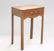 A SMALL GEORGE III MAHOGANY SIDE TABLE, the moulded rectangular top above a drawer with brass swan-