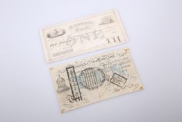 TWO 19TH CENTURY BANK NOTES, the first Norwich & Swaffham Bank, Ten Pounds, 1824, no. 778,
