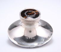A GEORGE V SILVER AND TORTOISESHELL INKWELL, by S Blanckensee & Son Ltd, Birmingham 1920, the hinged