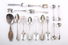 A COLLECTION OF TWELVE GEORGIAN AND LATER ENGLISH AND SCOTTISH SILVER SPOONS, various marks;