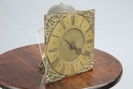 A BRASS THIRTY-HOUR SINGLE-POINTER LONGCASE CLOCK DIAL AND MOVEMENT, SIGNED GEO. BROMLEY, STAINDROP,