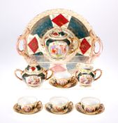 A 'VIENNA' PORCELAIN CABARET SET, CIRCA 1900, comprising teapot, sucrier, cream jug, four cups and