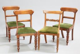 FOUR VICTORIAN MAHOGANY DINING CHAIRS, each with drop-in seat and turned legs