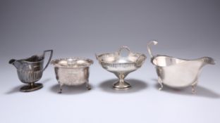 FOUR PIECES OF SILVER, comprising: A SILVER SAUCE BOAT, Bishton's Ltd, Birmingham 1967, with cyma