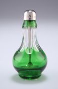 A SILVER-TOPPED GREEN CUT-GLASS CAYENNE PEPPER JAR, maker IM, Birmingham, probably 1794, the neck