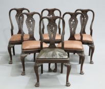 A SET OF SIX ANGLO-INDIAN PADOUK DINING CHAIRS, 19TH CENTURY, each with waisted back, carved with