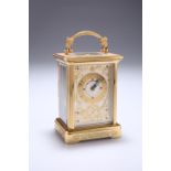 A 20TH CENTURY GILT METAL CASED CARRIAGE CLOCK, SIGNED IGOR CARL FABERGE, the fancy silvered dial